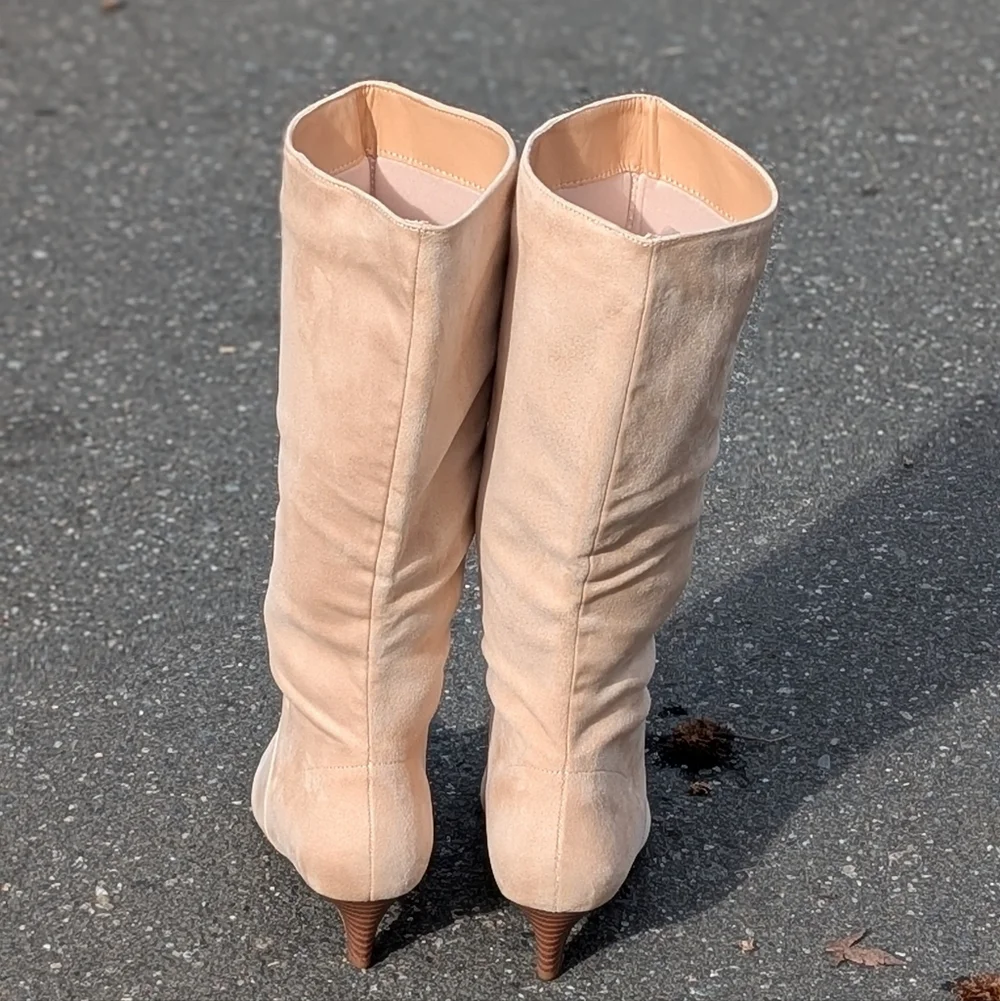 Coutgo Knee High Boots Wide Calf Kitten Heel Pointed Toe Boots Pull On (New) - Picture 3 of 13